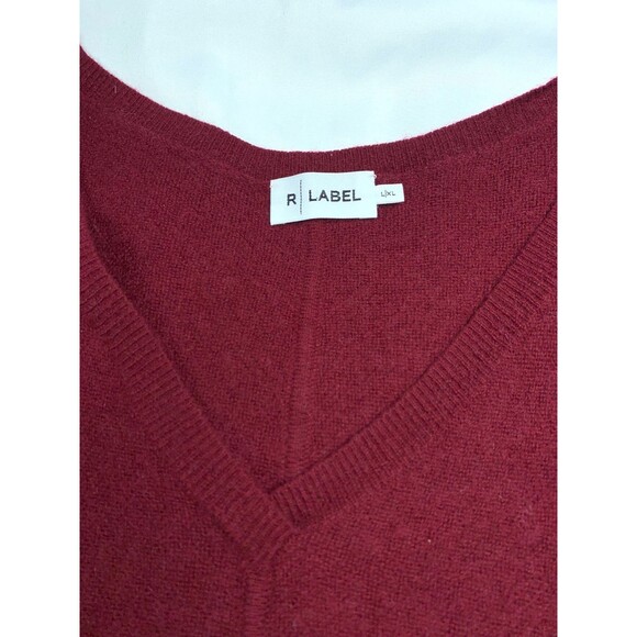 R LABEL V-Neck Sweater Wool Cashmere Burgundy Size L/XL Dolman Elbow Sleeve - Picture 3 of 9